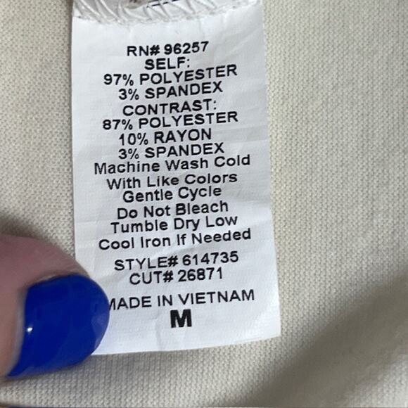 Uncommon Job Circle Short Sleeve Blouse Cream Striped Black Top Women's Medium - Picture 5 of 5